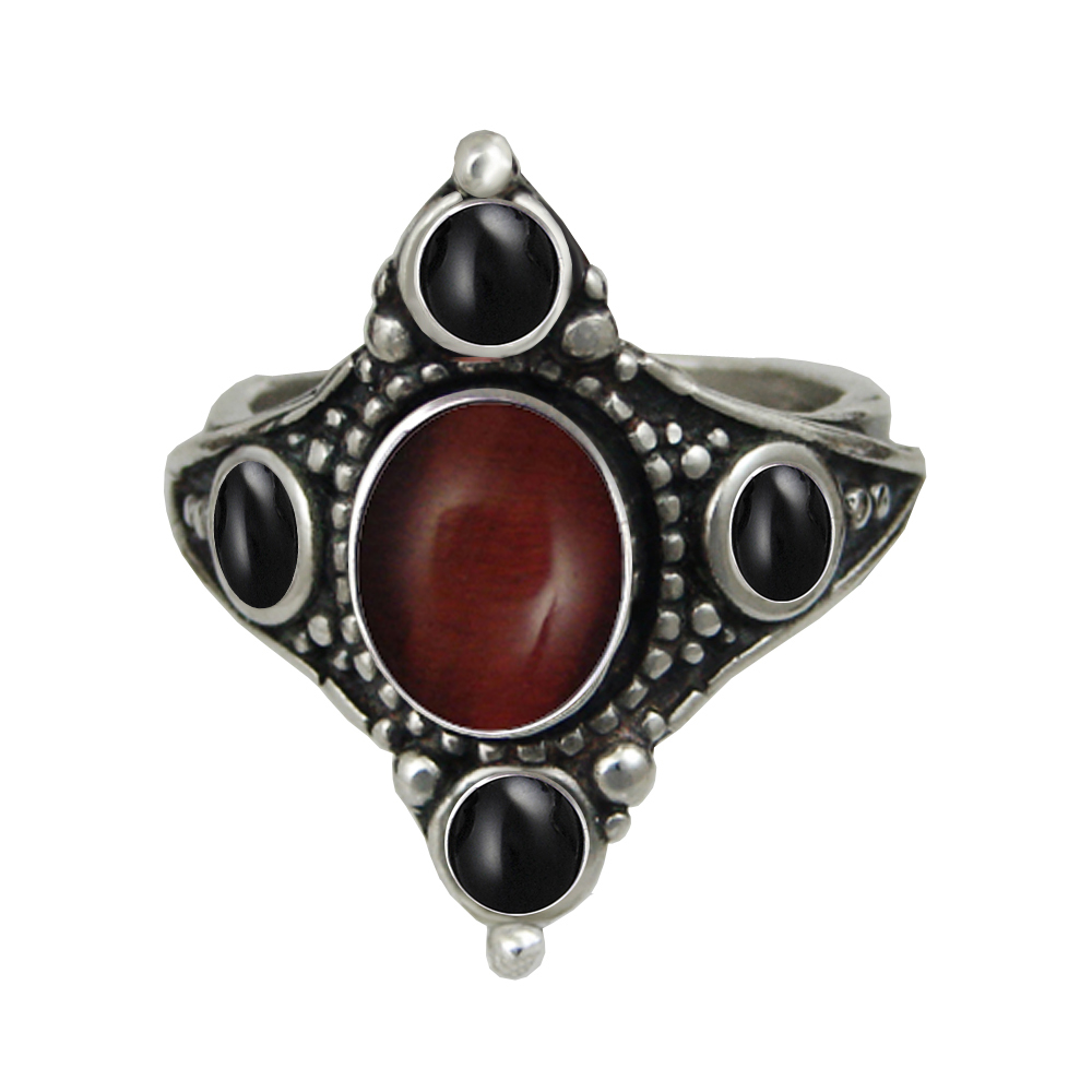 Sterling Silver Renaissance Queen's Ring With Red Tiger Eye Size 10
